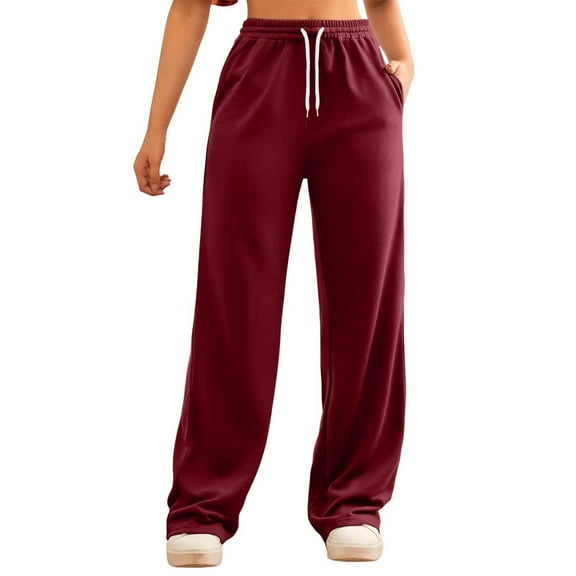 qolati Wide Leg Sweat Pants for Womens High Waisted Baggy Sweatpants Casual Drawstring Workout Jogger Pants with Pockets Wine S 4