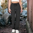 thumbnail image 1 of qolati Wide Leg Sweatpants Women Drawstring Twill Cargo Pants High Waisted Baggy Joggers Straight Leg Casual Workout Running Lounge Sweat Pants with Pockets Black XL, 1 of 8
