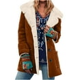 thumbnail image 1 of qolati Winter Coats for Women 2024 Warm Sherpa Fleece Lined Button Down Jackets Vintage Notched Lapel Faux Suede Parka Coat Outerwear with Pockets Clearance, 1 of 7