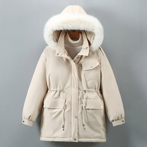 qolati Winter Coats Women Thickened Fleece Lined Outdoor Hooded Puffer Jacket Windproof Warm Lounge Zipper Parkas Jackets