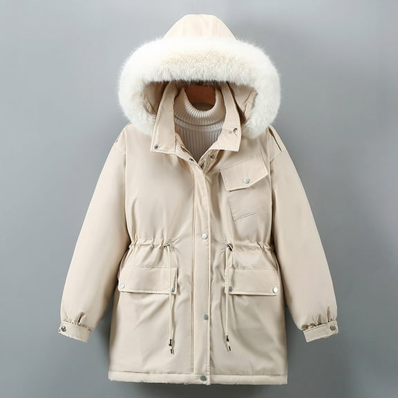 qolati Winter Coats Women Thickened Fleece Lined Outdoor Hooded Puffer Jacket Windproof Warm Lounge Zipper Parkas Jackets