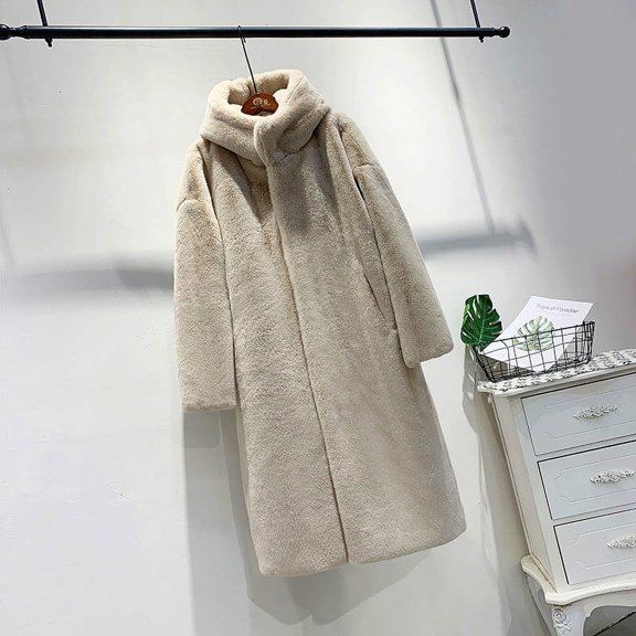 qolati Winter Coats for Women 2023 Long Sleeve Button Down Open Front Fleece Cardigan Jacket Soft Warm Lapel Collar Fuzzy Trench Coat Outerwear