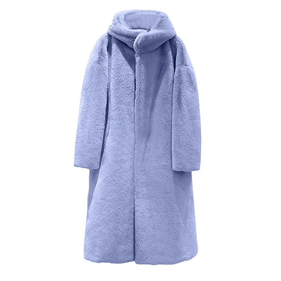 qolati Winter Coats for Women 2024 Long Sleeve Button Down Open Front Fleece Cardigan Jacket Soft Warm Lapel Collar Fuzzy Trench Coat Outerwear