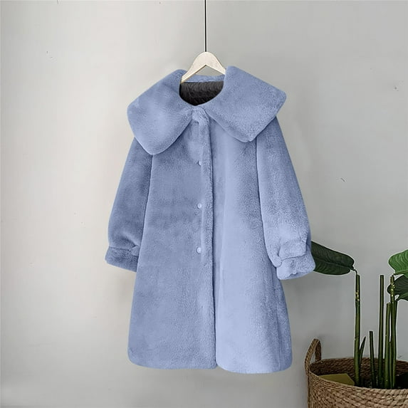 qolati Winter Coats for Women 2024 Long Sleeve Button Down Open Front Fleece Cardigan Jacket Soft Warm Lapel Collar Fuzzy Trench Coat Outerwear