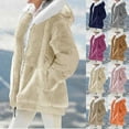 thumbnail image 1 of qolati Winter Coats for Women Fuzzy Fleece Jacket Cute Bear Ears Hooded Plain Solid Cardigan Coat Outerwear with Pockets Beige L, 1 of 10