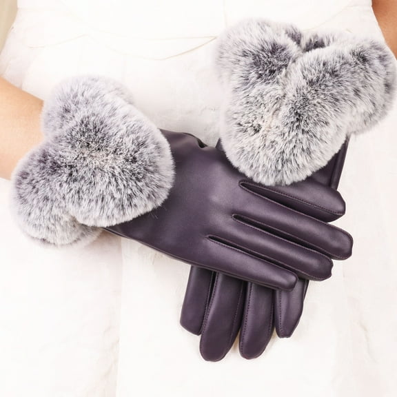 qolati Winter Faux Leather Gloves for Women Men Touchscreen Texting Fleece Lined Mittens Thick Warm Driving Motorcycle Gloves