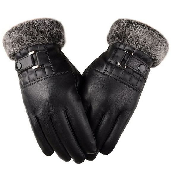 qolati Winter Faux Leather Gloves for Women Men Touchscreen Texting Thermal Fleece Lined Mittens Thick Warm Driving Motorcycle Gloves