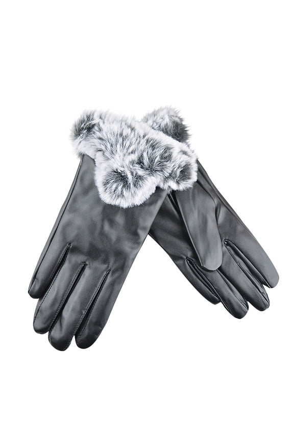 Winter Gloves for Women Faux Leather Windproof Touchscreen Texting Gloves Fleece Lined Thermal Warm Faux Fur Mittens Gloves for Driving Motorcycle