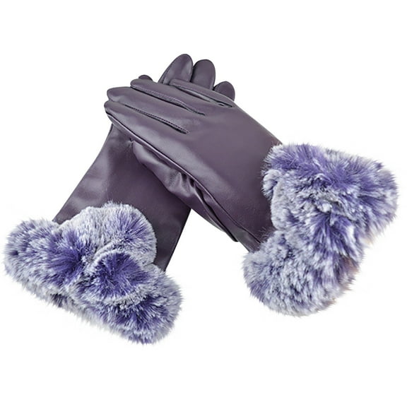 qolati Winter Gloves for Women Faux Leather Windproof Touchscreen Texting Gloves Fleece Lined Thermal Warm Faux Fur Mittens Gloves for Driving Motorcycle