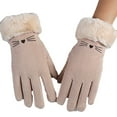 thumbnail image 1 of qolati Winter Gloves for Women Soft Faux Suede Cold Weather Gloves Cute Embroidery Fleece Lined Warm Thermal Mittens with Faux Furs Cuff, 1 of 2