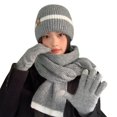 thumbnail image 1 of qolati Winter Hat Scarf Gloves Set for Women Warmer Thick Cable Beanie Long Scarf Gloves 3 in 1 Set, 1 of 7