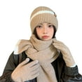 thumbnail image 1 of qolati Winter Hat Scarf Gloves Set for Women Warmer Thick Cable Beanie Long Scarf Gloves 3 in 1 Set, 1 of 6