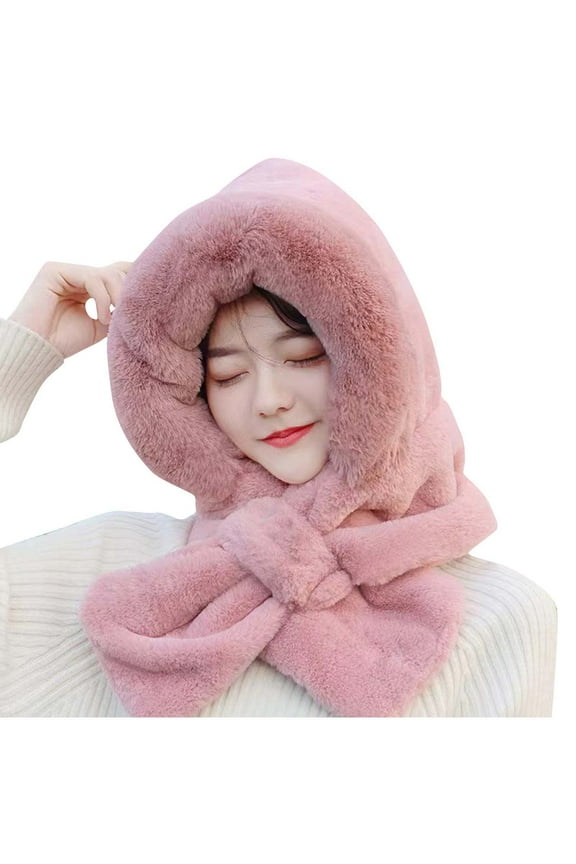 Winter Hats for Women Faux Furs Scarf Hat 2 in 1 Set Winter Warm Cover Ears Beanie Hat Ear Flaps Ski Snow Hats