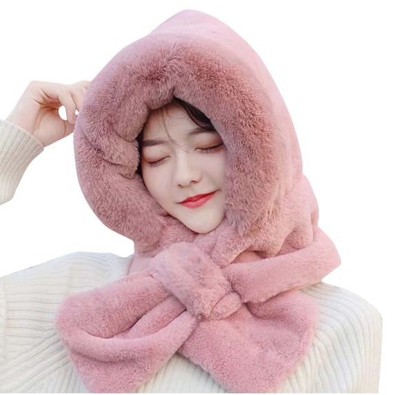 qolati Winter Hats for Women Faux Furs Scarf Hat 2 in 1 Set Winter Warm Cover Ears Beanie Hat Ear Flaps Ski Snow Hats