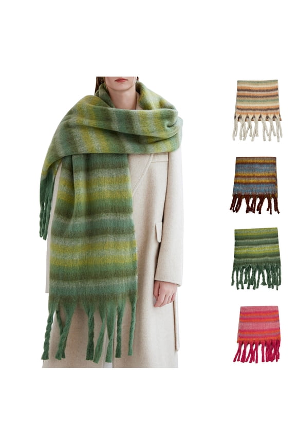 Winter Scarf for Women Cold Weather Shawl Wool BlendsFeel Tassel Plaid Large Oversized Long Scarves Wraps 86.61"x16.54"