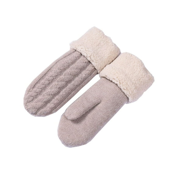 qolati Winter Sherpa Lined Gloves for Women Chunky Cable Knit Mittens Windproof Thermal Fuzzy Fleece Thickened Warm Snow Gloves