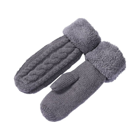 qolati Winter Sherpa Lined Gloves for Women Chunky Cable Knit Mittens Windproof Thermal Fuzzy Fleece Thickened Warm Snow Gloves