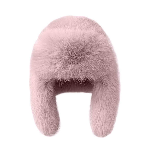 qolati Winter Trappers Hat for Women Warm Faux Furs Windproof Full Hood Earflap Beanie Furry Pures Color Snow Ski Cap