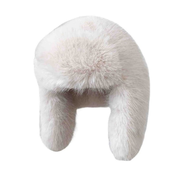 qolati Winter Trappers Hat for Women Warm Faux Furs Windproof Full Hood Earflap Beanie Furry Pures Color Snow Ski Cap