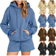 thumbnail image 1 of qolati Women 2 Piece Outfits 2023 Fall Winter Hoodie Sweatshirt and Jogging Short Set Oversized Casual Cozy Tracksuit Sweatsuits Sets Y2k Clothes, 1 of 7