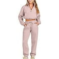 thumbnail image 1 of qolati Women 2 Piece Outfits Half Zip Oversized Crop Sweatshirt Jogger Pants Tracksuit Casual Long Sleeve Matching Set Y2K Sweatsuit, 1 of 6