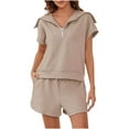 thumbnail image 1 of qolati Women 2 Piece Outfits Summer Lounge Sets Half Zip Lapel Cap Sleeve Sweatshirts and Sweat Shorts Tracksuit Sets Oversized Trendy Matching Sets, 1 of 5
