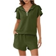 thumbnail image 1 of qolati Women 2 Piece Outfits Summer Lounge Sets Half Zip Lapel Cap Sleeve Sweatshirts and Sweat Shorts Tracksuit Sets Oversized Trendy Matching Sets, 1 of 5