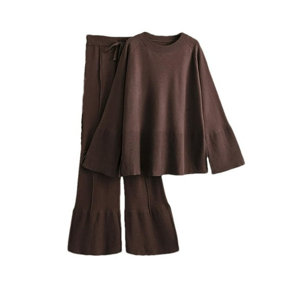 qolati Women 2 Piece Outfits Sweatsuit Oversized Knit Pullover Tops and Drawstring Wide Leg Pants Sweater Sets Casual Long Sleeve Tracksuit Louge Suits