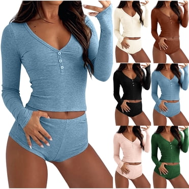MakeMeChic Women's V Neck Lettuce Trim Rib Knit Top - Long Sleeve Button Down Shirt
