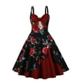 thumbnail image 1 of qolati Women 50s Vintage Cocktail Dresses 1950s Floral Print Rockabilly Prom Party Tea Dress Spaghetti Straps Sleeveless Patchwork Pleated Swing Midi Dress, 1 of 4
