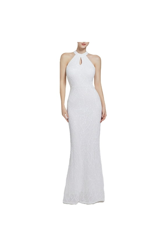 Women Cocktail Dresses 2024 Sequin Sleeveless Wedding Party Dress Halter Neck Mermaid Maxi Long Dress Formal Evening Gowns White S Holiday Outfits