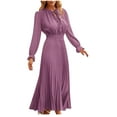 thumbnail image 1 of qolati Women Fall Cocktail Dress Casual Loose Long Sleeve Mock Neck Elastic Waist Formal Dress Elegant A Line Boho Flowy Tiered Maxi Long Dress, 1 of 5
