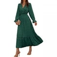 thumbnail image 1 of qolati Women Fall Dresses 2024 Long Sleeve V Neck Swiss Dots Maxi Dress Boho Long Dress High Waisted A-Line Ruffle Flowy Dress Green M, 1 of 6