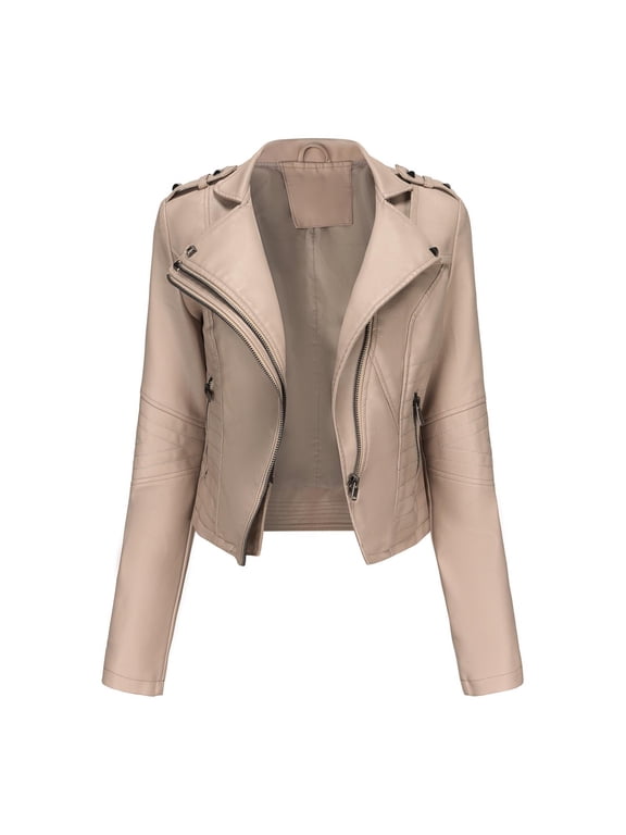 Women Faux Leather Jackets Vintage Long Sleeve Zip Up Motorcycle Jacket 2024 Trendy Lightweight Collar Cropped Coats Outwear