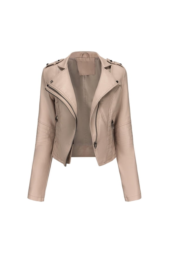 Women Faux Leather Jackets Vintage Long Sleeve Zip Up Motorcycle Jacket 2024 Trendy Lightweight Collar Cropped Coats Outwear