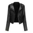 thumbnail image 1 of qolati Women Faux Leather Jackets Vintage Long Sleeve Zip Up Motorcycle Jacket 2024 Trendy Lightweight Collar Cropped Coats Outwear, 1 of 7