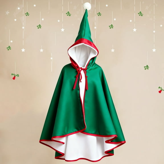 qolati Women Fleece Warm Hooded Cloak Green Robe Santa Claus Winter Coat Cape Xmas Party Holiday Merry Christmas Costumes Green Free Size