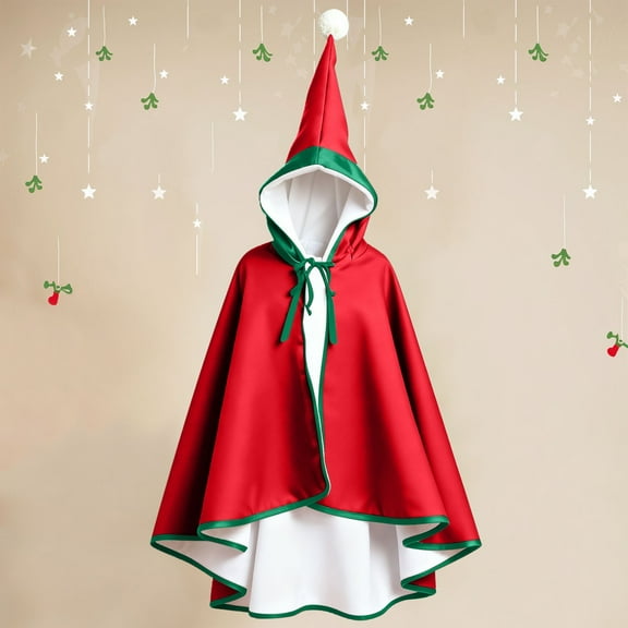 qolati Women Fleece Warm Hooded Cloak Green Robe Santa Claus Winter Coat Cape Xmas Party Holiday Merry Christmas Costumes Red Free Size