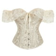 thumbnail image 1 of qolati Women Floral Lace Corset Top Medieval Gothic Off Shoulder Corset Bustier Boned Overbust Corset Bodyshaper Tank Tops Beige XXXXL, 1 of 9