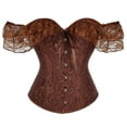 thumbnail image 1 of qolati Women Floral Lace Corset Top Medieval Gothic Off Shoulder Corset Bustier Boned Overbust Corset Bodyshaper Tank Tops Coffee XXXXXXL, 1 of 8