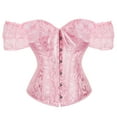 thumbnail image 1 of qolati Women Floral Lace Corset Top Medieval Gothic Off Shoulder Corset Bustier Boned Overbust Corset Bodyshaper Tank Tops Pink S, 1 of 9
