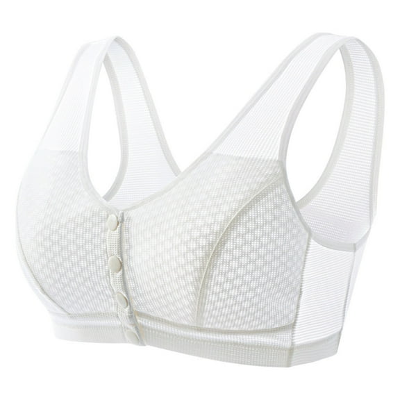 qolati Women Front Button Bra Breathable Convenient Sports Bras Cotton Soft Cup No Underwire Bralette Large Size Full Coverages Bra White 85B