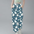 thumbnail image 1 of qolati Women Halloween Sweatpants Casual Drawstring High Waisted Cinch Bottom Sporty Active Joggers Pants Ghost Graphic Printed Y2k Baggy Lounge Trouses with Pockets Blue 13-14Years, 1 of 5