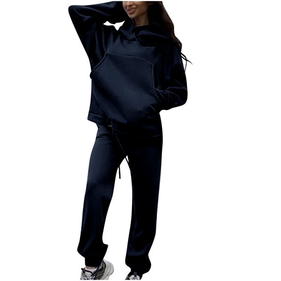 qolati Women Hoodies Tracksuit Long Sleeve Hooded Sweatshirts and Jogger Pant Sweatsuit Y2k Fall Clothes Lounge Set 2 Piece Outfits with Pockets