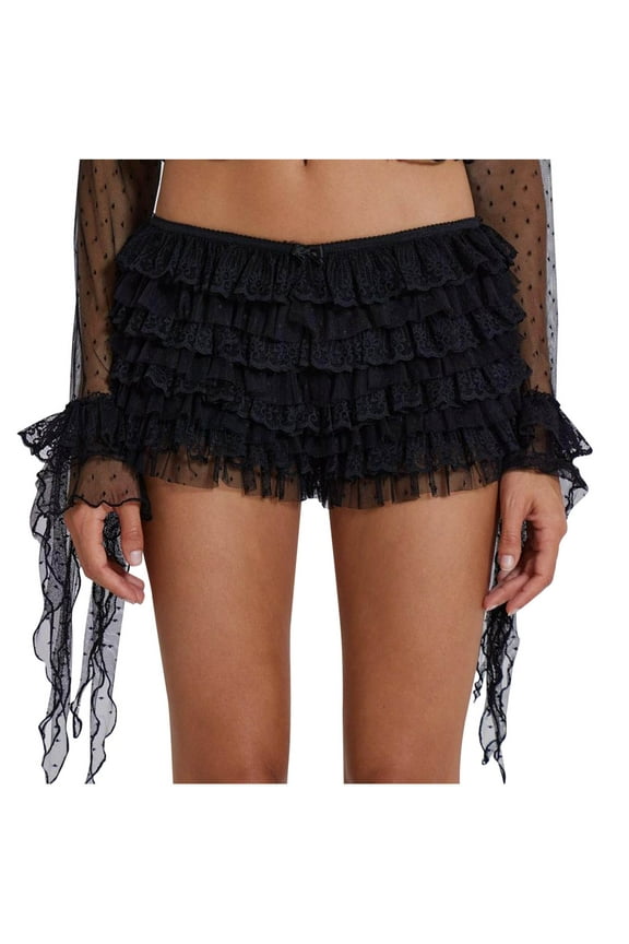 Women Lace Shorts Ruffle Bloomers Y2k Layered Frill Bottoms Cute Fluffy Mini Shorts Pettipants