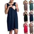thumbnail image 1 of qolati Women Maternity Nursing Nightgown Basic Solid Sleeveless Breastfeeding Knee Length T Shirt Dresses Comfortable Crewneck Pregnancy Clothes Red S, 1 of 8
