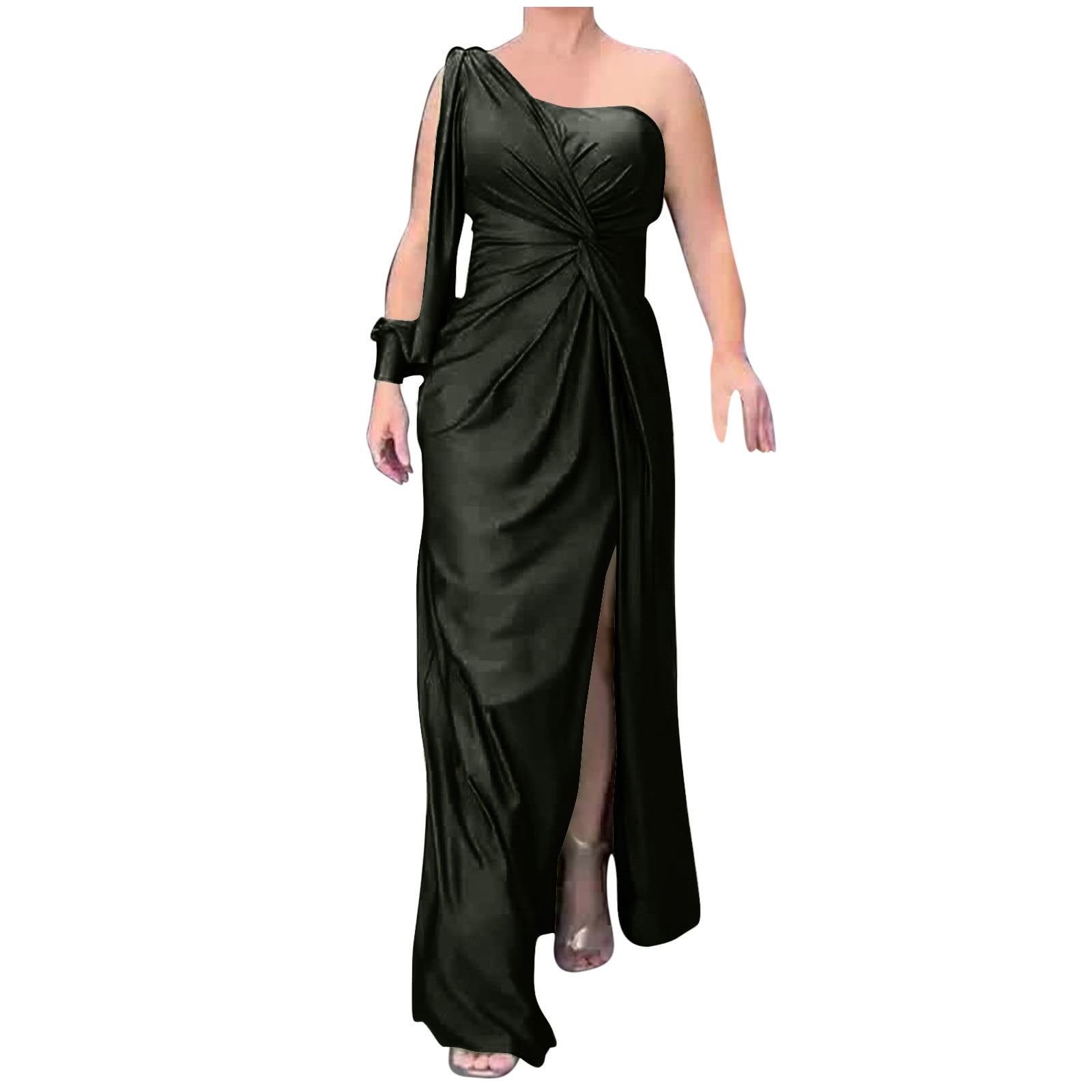 Women Off Shoulder Cocktail Dresses Ruched Split Bodycon Mermaid Evening Gown Elegant Solid Sleevelss Formal Maxi Long Dresses