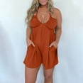 thumbnail image 1 of qolati Women Overalls Romper Casual Sleeveless Adjustable Tie Strap Halter Wide Leg Overall Shorts Summer Beach Outfits with Pockets, 1 of 7