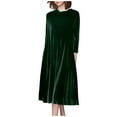 thumbnail image 1 of qolati Women Plus Size Long Sleeve Midi Dresses Fall Casual Velvet Cewneck Flowy Shift Dress Loose Peated A Line Long Dress, 1 of 6