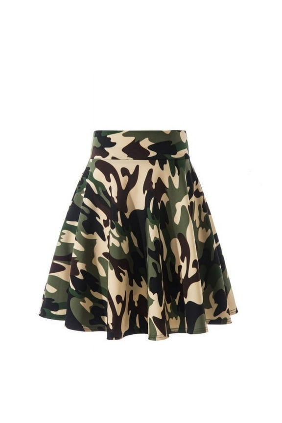Women Plus Size Skater Skirt Elastic High Waist Camouflage Print Flared A-Line Skirts Casual Pleated Workout Golf Skirts